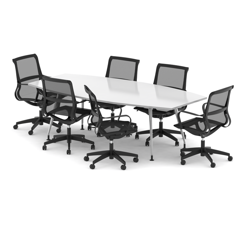 High Gloss 2400mm Boardroom Table Set - White with Lula chairs, 6