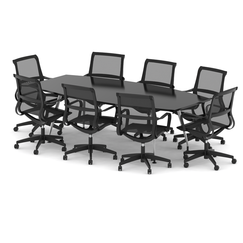 High Gloss 2400mm Boardroom Table Set - White with Lucia chairs, 8
