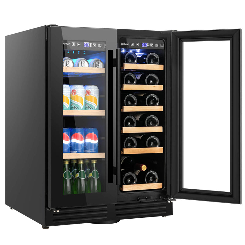 2-Door Dual Zone Beverage Wine Fridge with Auto Defrost Function