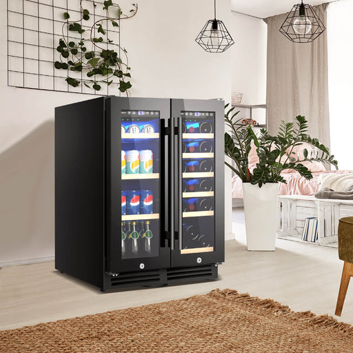 2-Door Dual Zone Beverage Wine Fridge with Auto Defrost Function