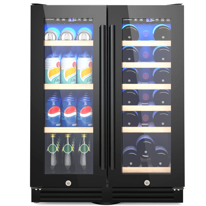 2-Door Dual Zone Beverage Wine Fridge with Auto Defrost Function