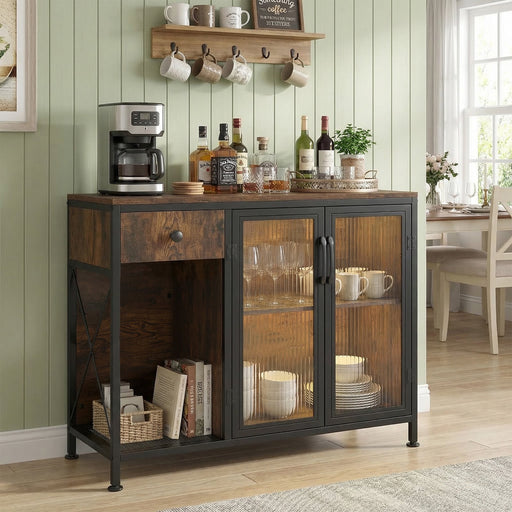 Buffet Sideboard with Power Outlets and LED Light Kitchen Storage Cabinet