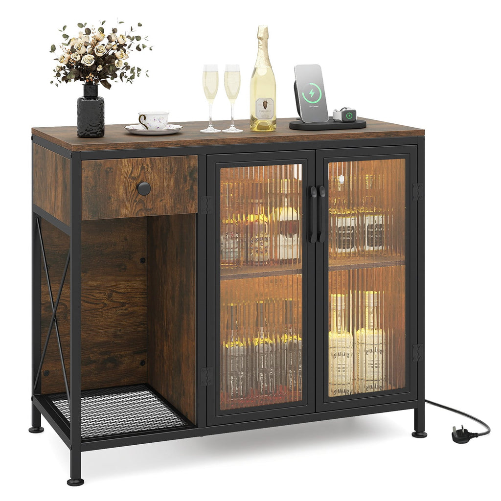 Buffet Sideboard with Power Outlets and LED Light Kitchen Storage Cabinet