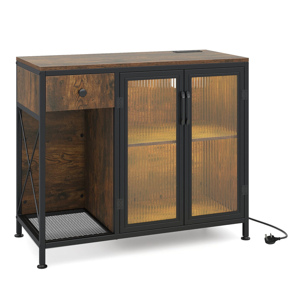Buffet Sideboard with Power Outlets and LED Light Kitchen Storage Cabinet