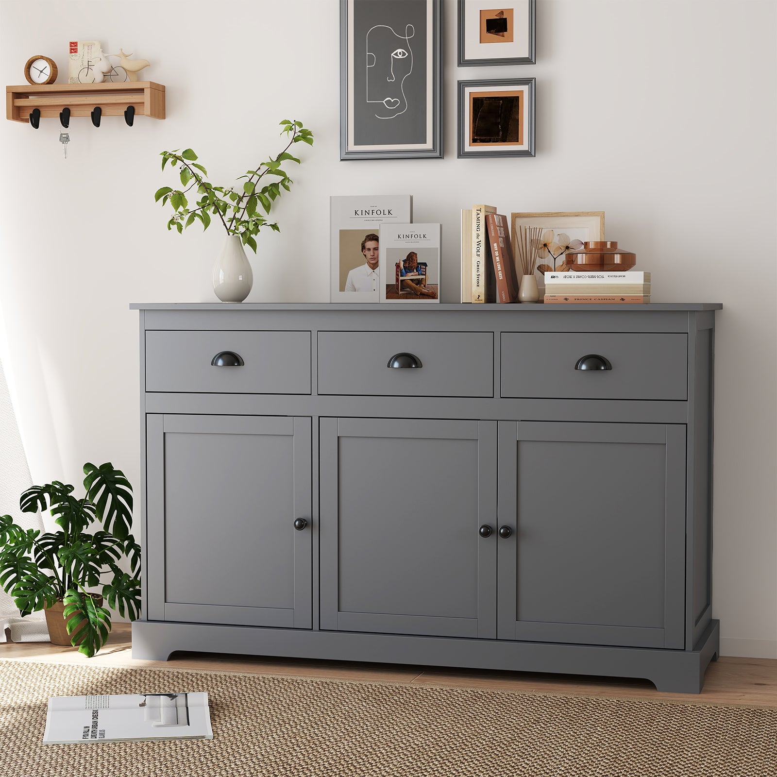 Modern Buffet Sideboard 136cm Storage Cabinet with 3 Drawers