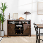 Buffet Storage Cabinet with Detachable 9-Bottle Wine Rack and 2 Door Cabinets-Dark Brown