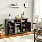 Buffet Storage Cabinet with Detachable 9-Bottle Wine Rack and 2 Door Cabinets-Dark Brown