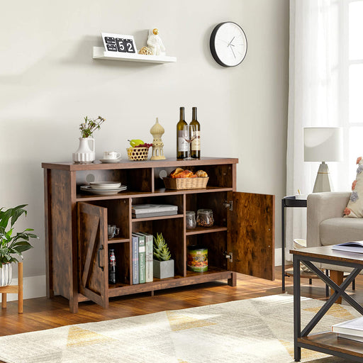 Buffet Storage Cabinet with Detachable 9-Bottle Wine Rack and 2 Door Cabinets
