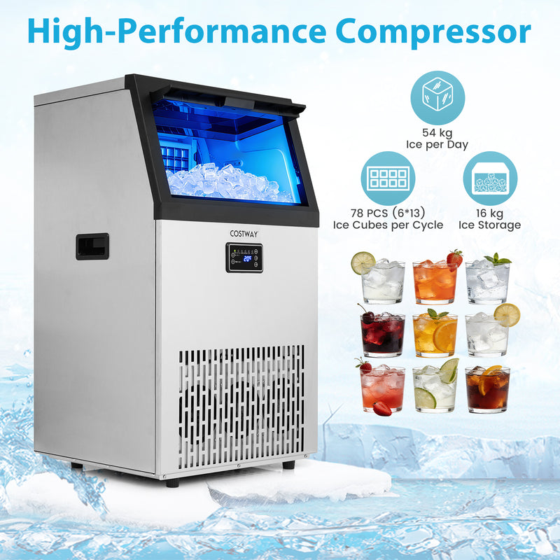 Commercial Ice Maker with 16 kg Storage Capacity and Adjustable Ice Cube Thickness