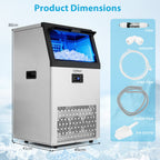Commercial Ice Maker with 16 kg Storage Capacity and Adjustable Ice Cube Thickness