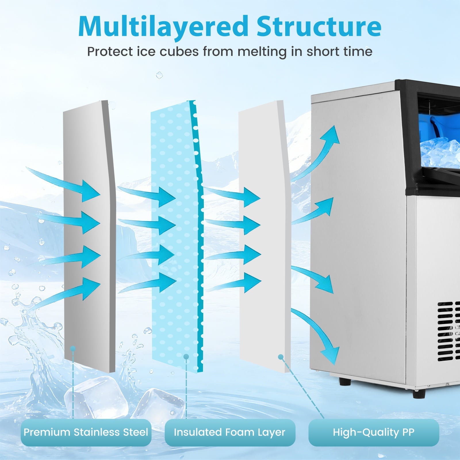 23 kg/24H Commercial Ice Maker with 5 kg Storage Capacity and Self-Cleaning