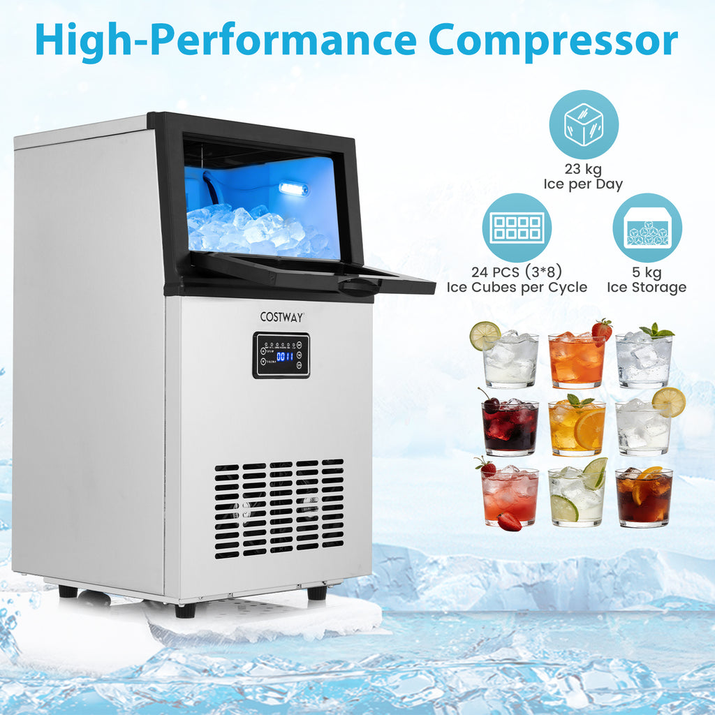 23 kg/24H Commercial Ice Maker with 5 kg Storage Capacity and Self-Cleaning