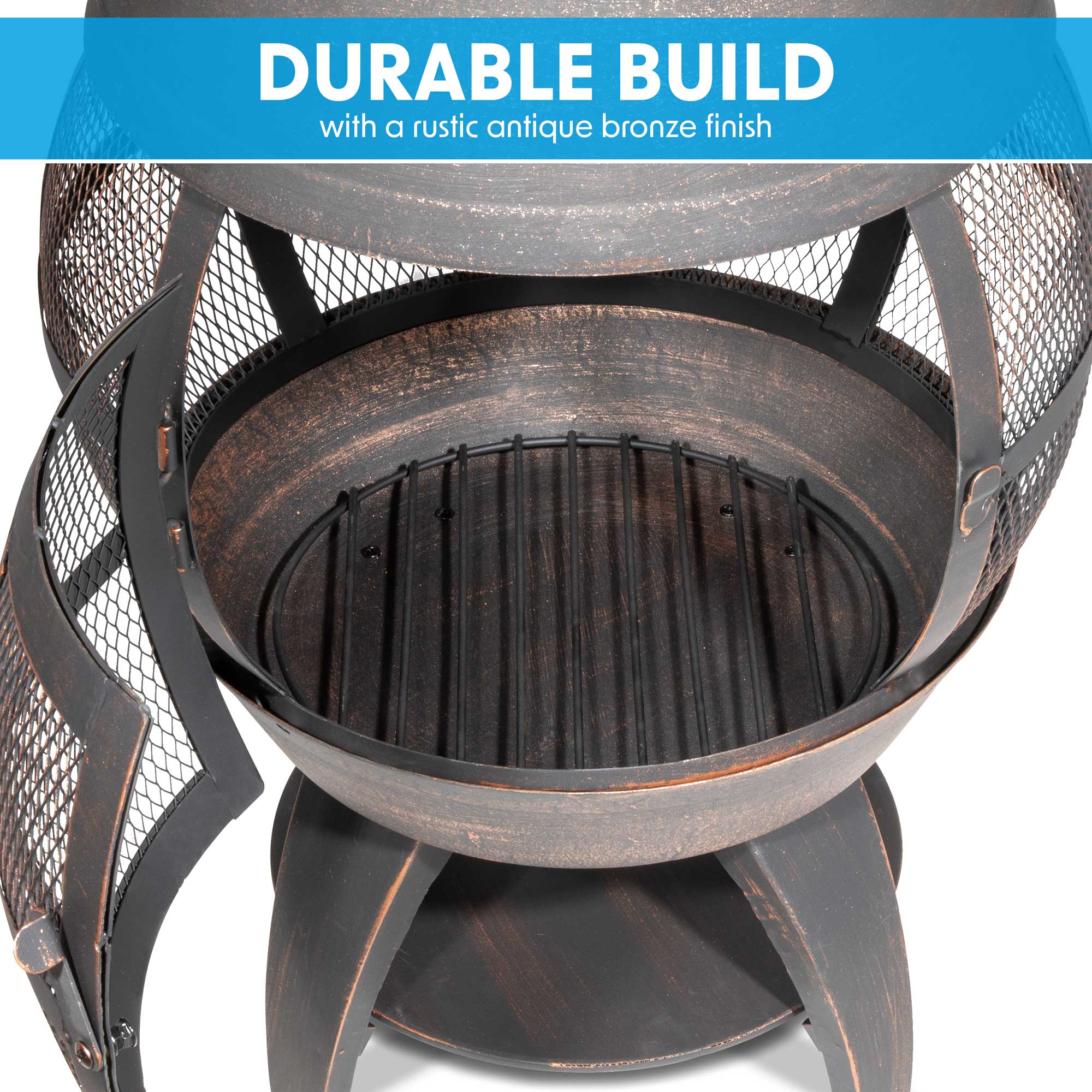 Deluxe 360° Chiminea / Fire Pit / Outdoor Heater - Antique Bronze | Dellonda DG112 lifestyle