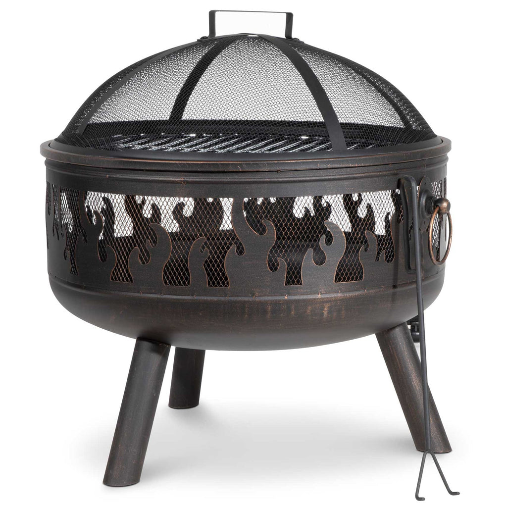 Deluxe Fire Pit with Cooking Grill, Safety Screen & Poker | Dellonda DG117