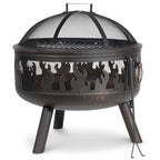 Deluxe Fire Pit with Cooking Grill, Safety Screen & Poker | Dellonda DG117
