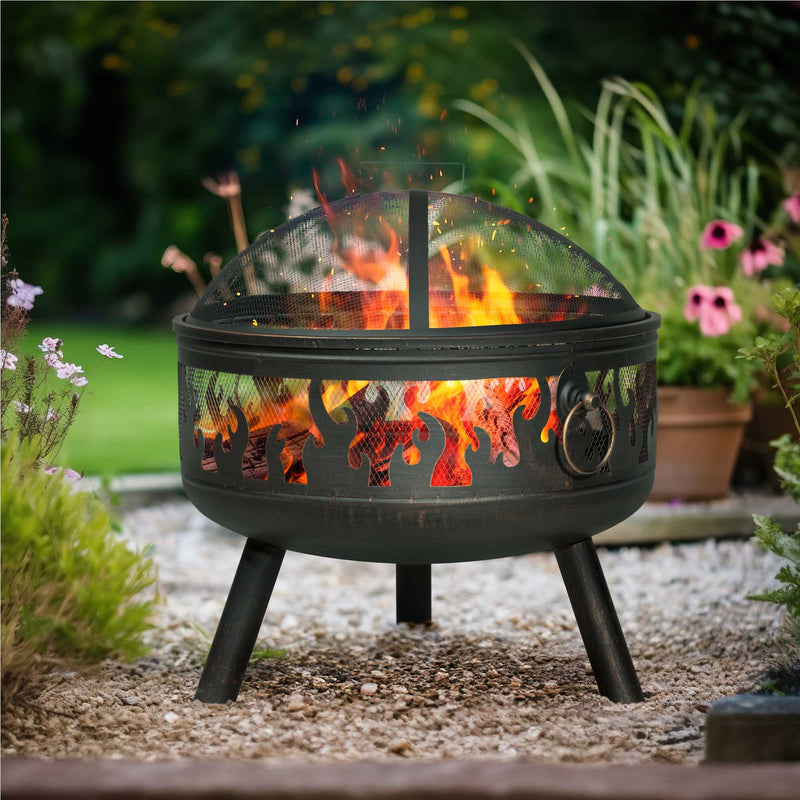 Deluxe Fire Pit with Cooking Grill, Safety Screen, Poker & Cover Bundle | Dellonda DG242 lifestyle