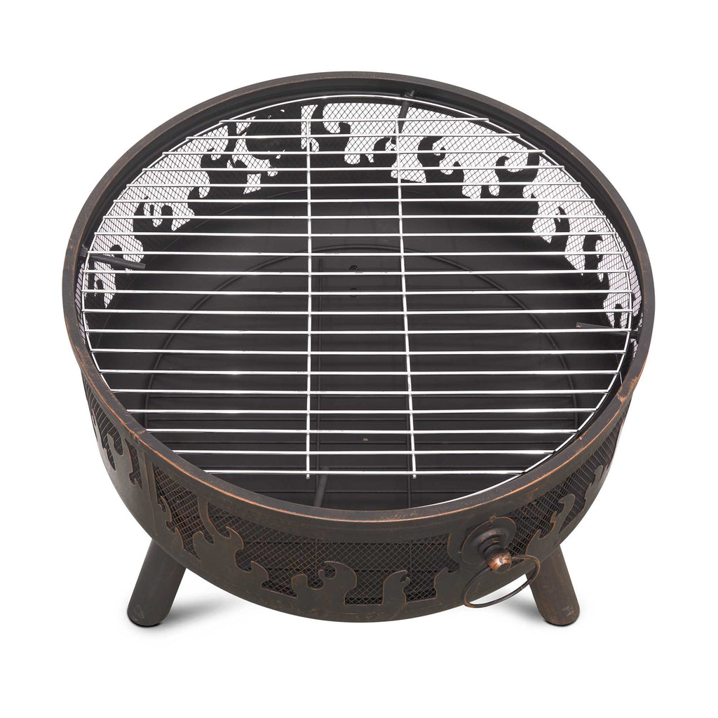 Deluxe Fire Pit with Cooking Grill, Safety Screen & Poker | Dellonda DG117 lifestyle
