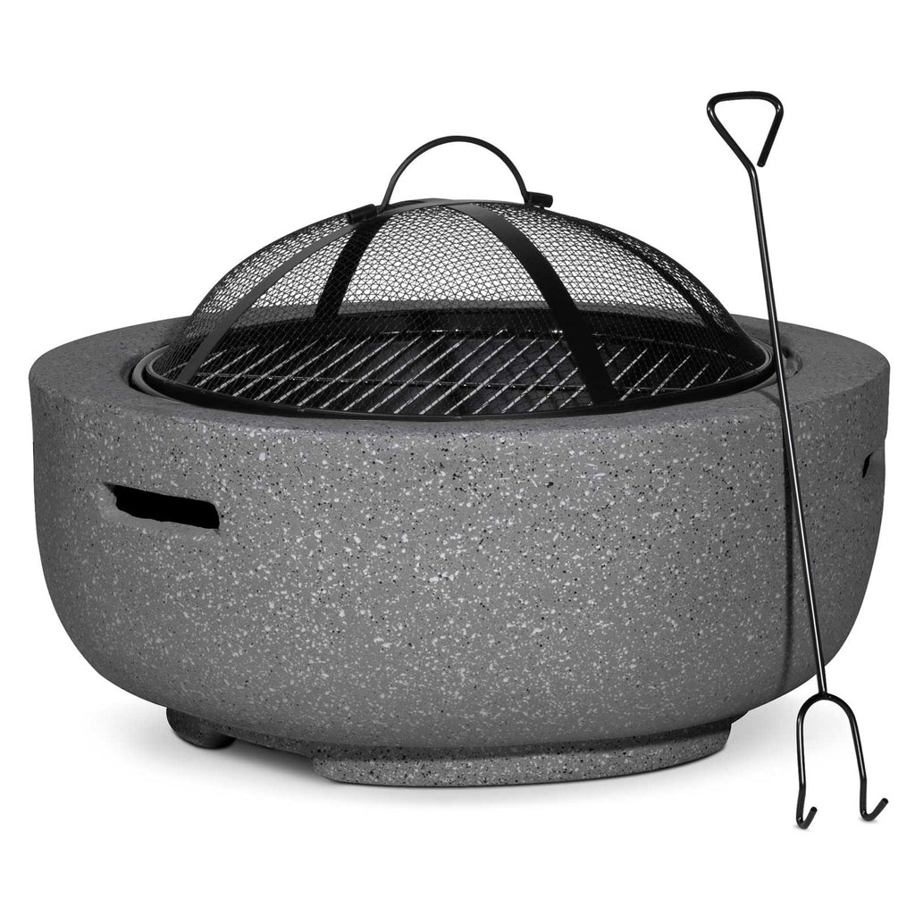 Round MgO Fire Pit with BBQ Grill & Safety Mesh Screen, Ø60cm - Dark Grey | Dellonda DG189