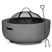Round MgO Fire Pit with BBQ Grill & Safety Mesh Screen, Ø60cm - Dark Grey | Dellonda DG189