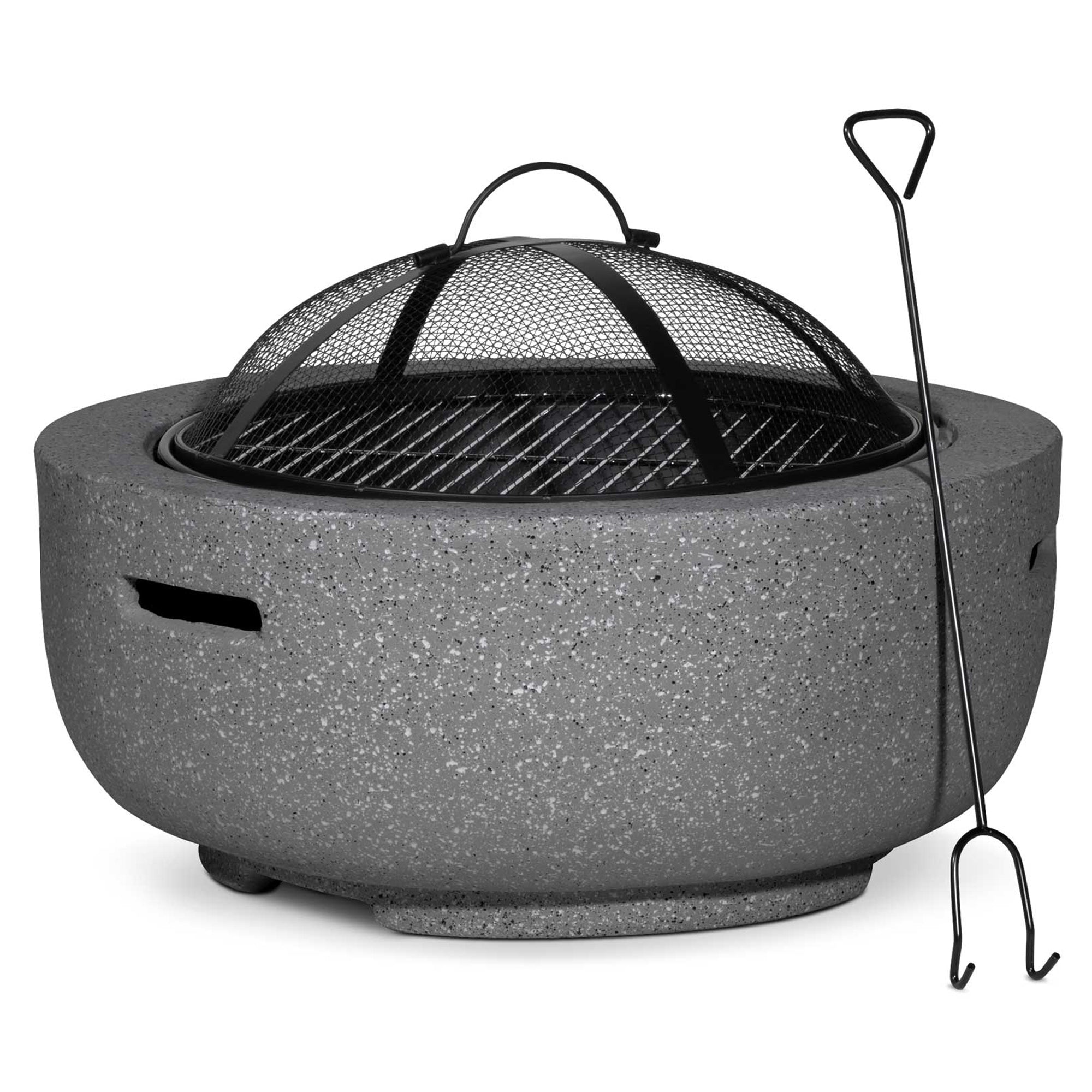 Round MgO Fire Pit with BBQ Grill & Safety Mesh Screen, Ø60cm - Dark Grey | Dellonda DG189