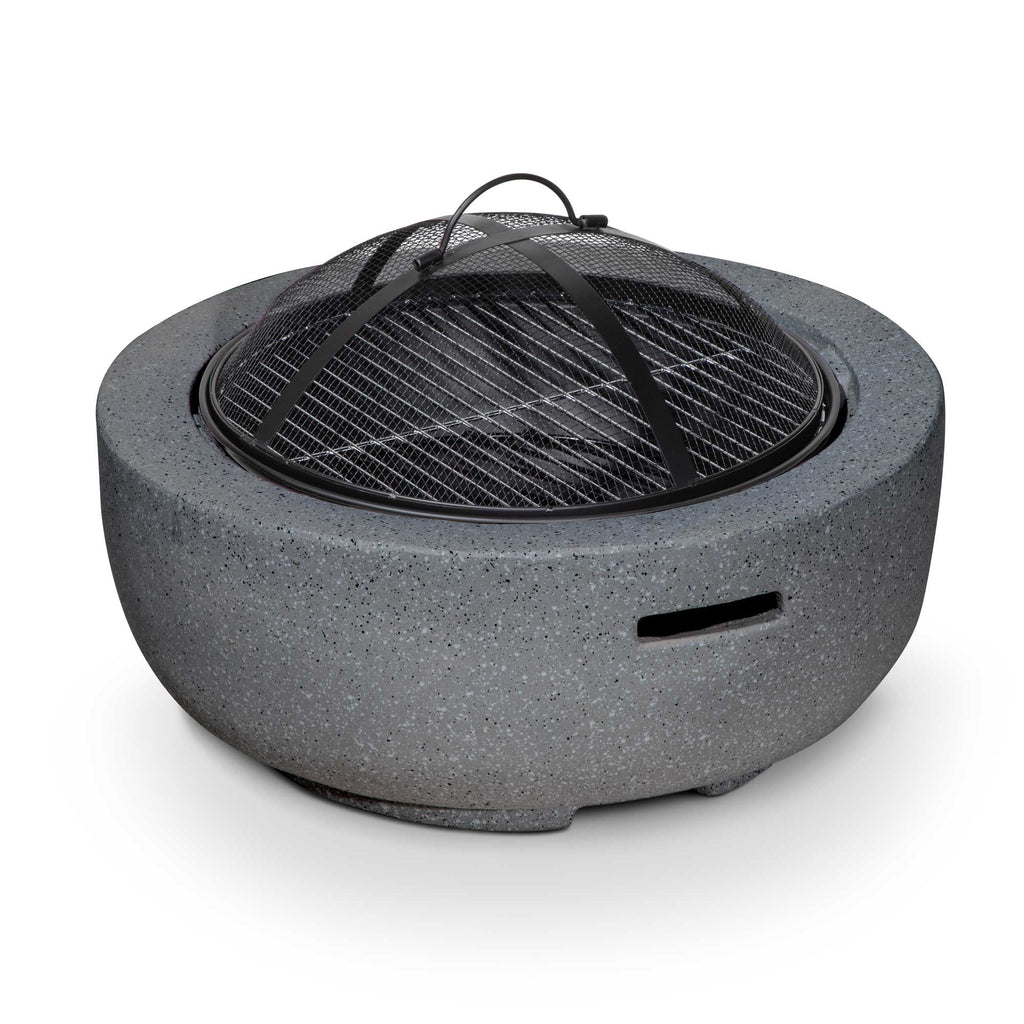 Round MgO Fire Pit with BBQ Grill & Safety Mesh Screen, Ø60cm - Dark Grey | Dellonda DG189 lifestyle