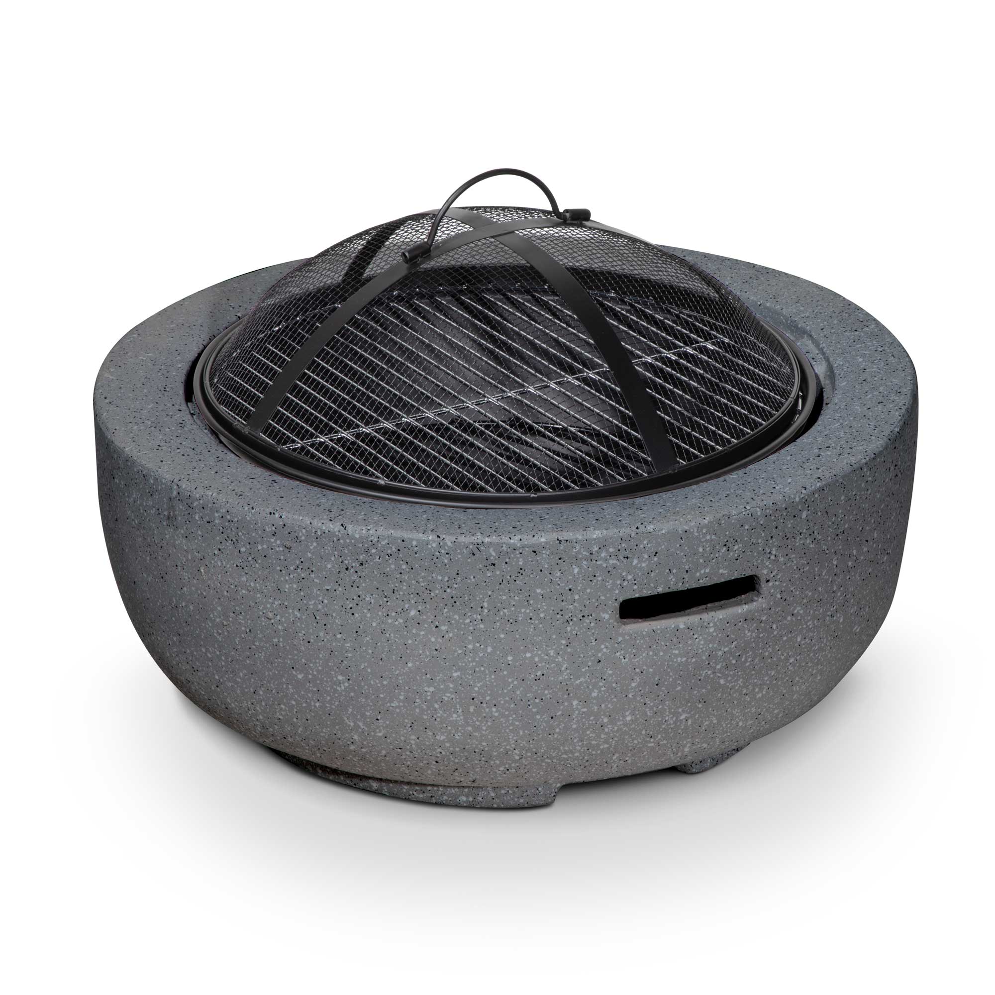 Round MgO Fire Pit with BBQ Grill & Safety Mesh Screen, Ø60cm - Dark Grey | Dellonda DG189 lifestyle