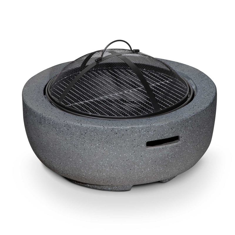 Round MgO Fire Pit with BBQ Grill & Safety Mesh Screen, Ø60cm - Dark Grey | Dellonda DG189 lifestyle