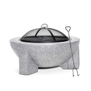Round MgO Fire Pit with BBQ Grill & Safety Mesh Screen, Ø75cm - Light Grey | Dellonda DG190