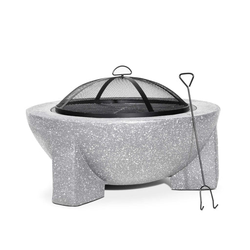 Round MgO Fire Pit with BBQ Grill & Safety Mesh Screen, Ø75cm - Light Grey | Dellonda DG190
