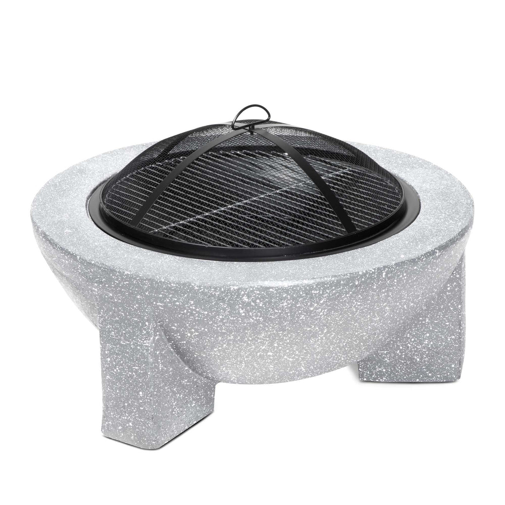 Round MgO Fire Pit with BBQ Grill & Safety Mesh Screen, Ø75cm - Light Grey | Dellonda DG190 lifestyle