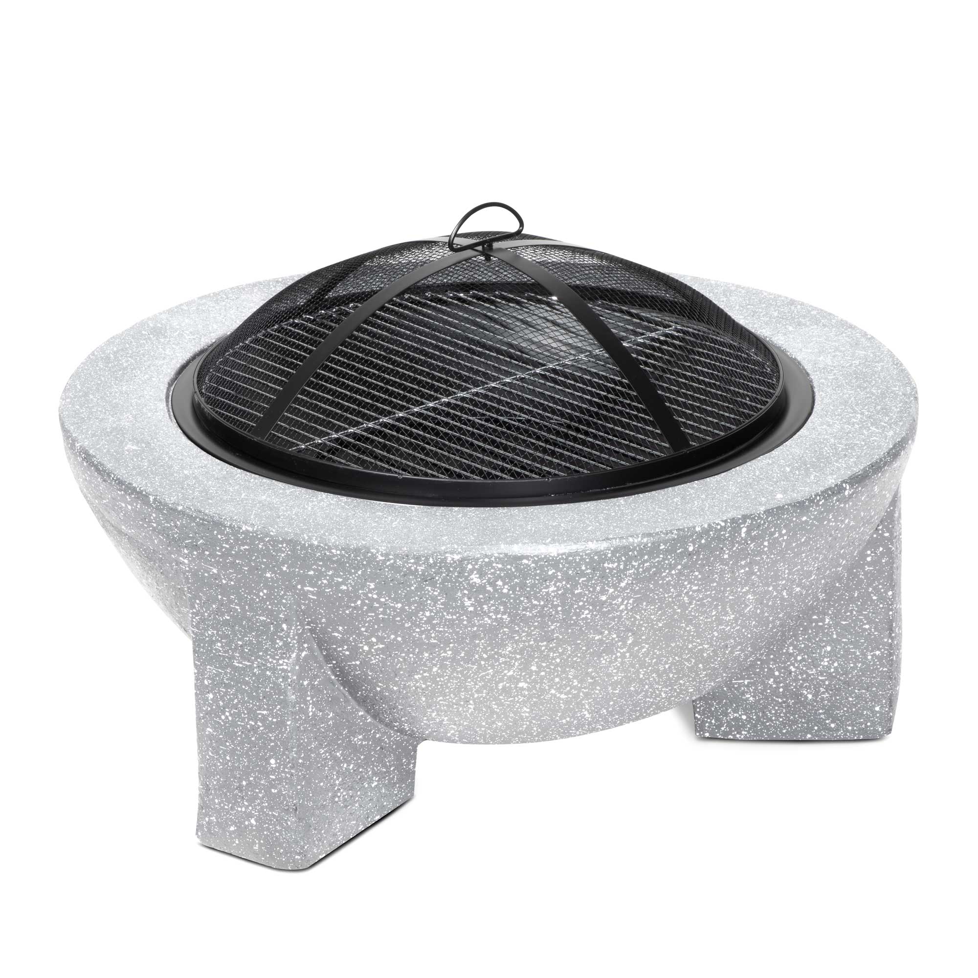 Round MgO Fire Pit with BBQ Grill & Safety Mesh Screen, Ø75cm - Light Grey | Dellonda DG190 lifestyle