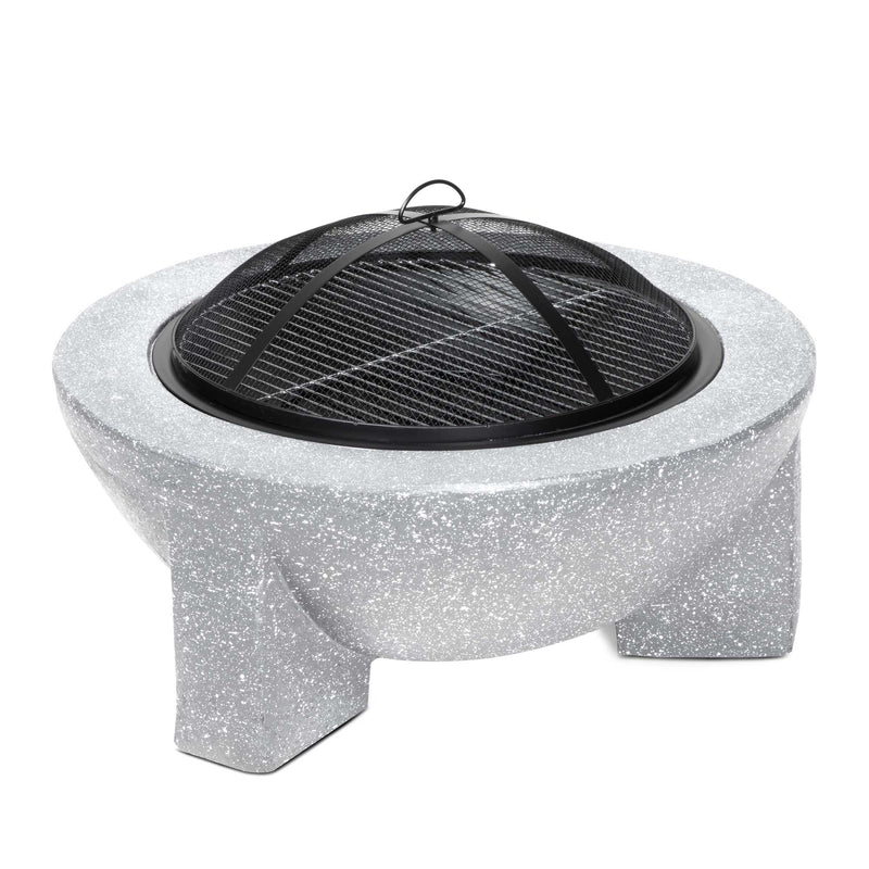 Round MgO Fire Pit with BBQ Grill & Safety Mesh Screen, Ø75cm - Light Grey | Dellonda DG190 lifestyle