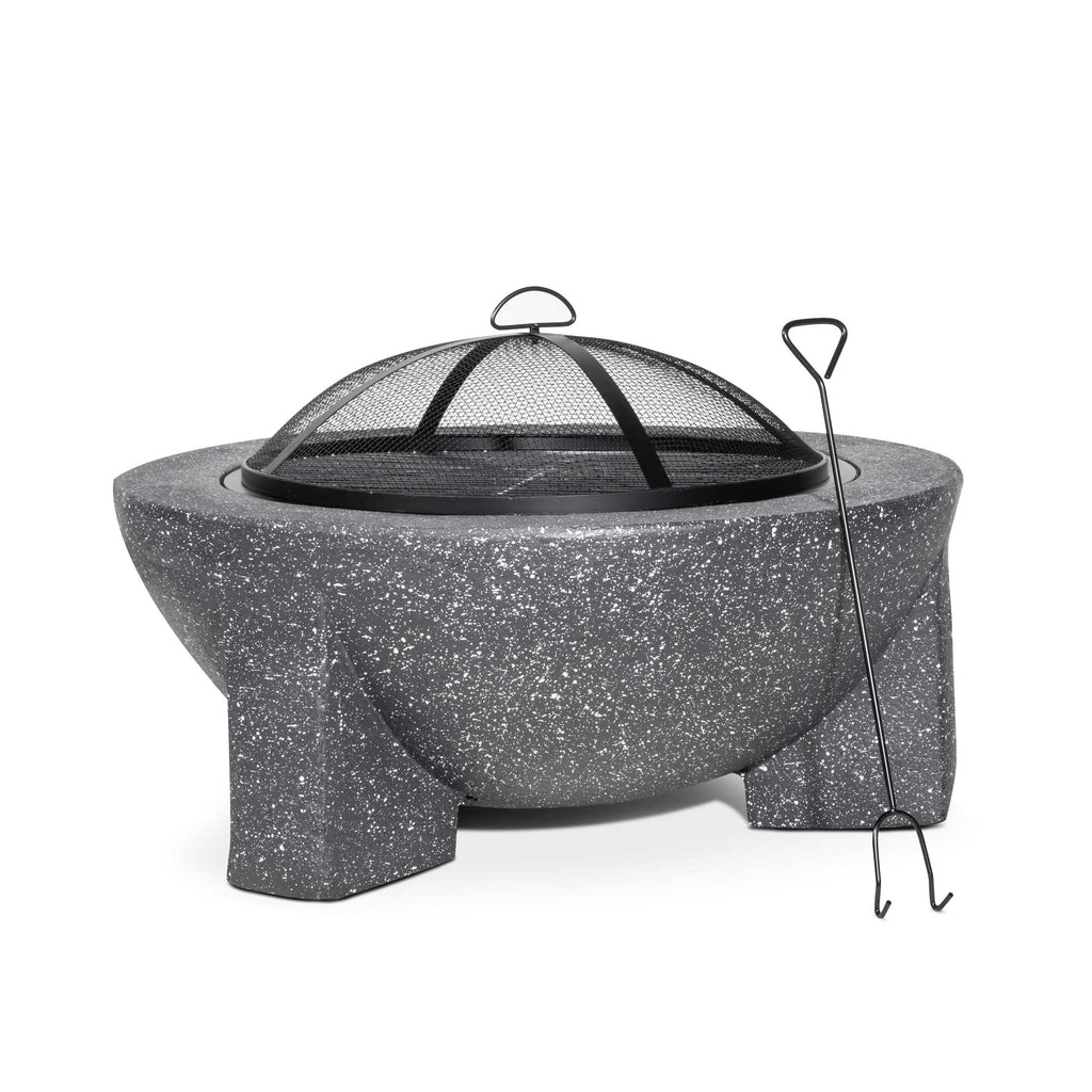Round MgO Fire Pit with BBQ Grill & Safety Mesh Screen, Ø75cm - Dark Grey | Dellonda DG191