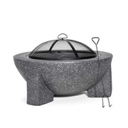 Round MgO Fire Pit with BBQ Grill & Safety Mesh Screen, Ø75cm - Dark Grey | Dellonda DG191