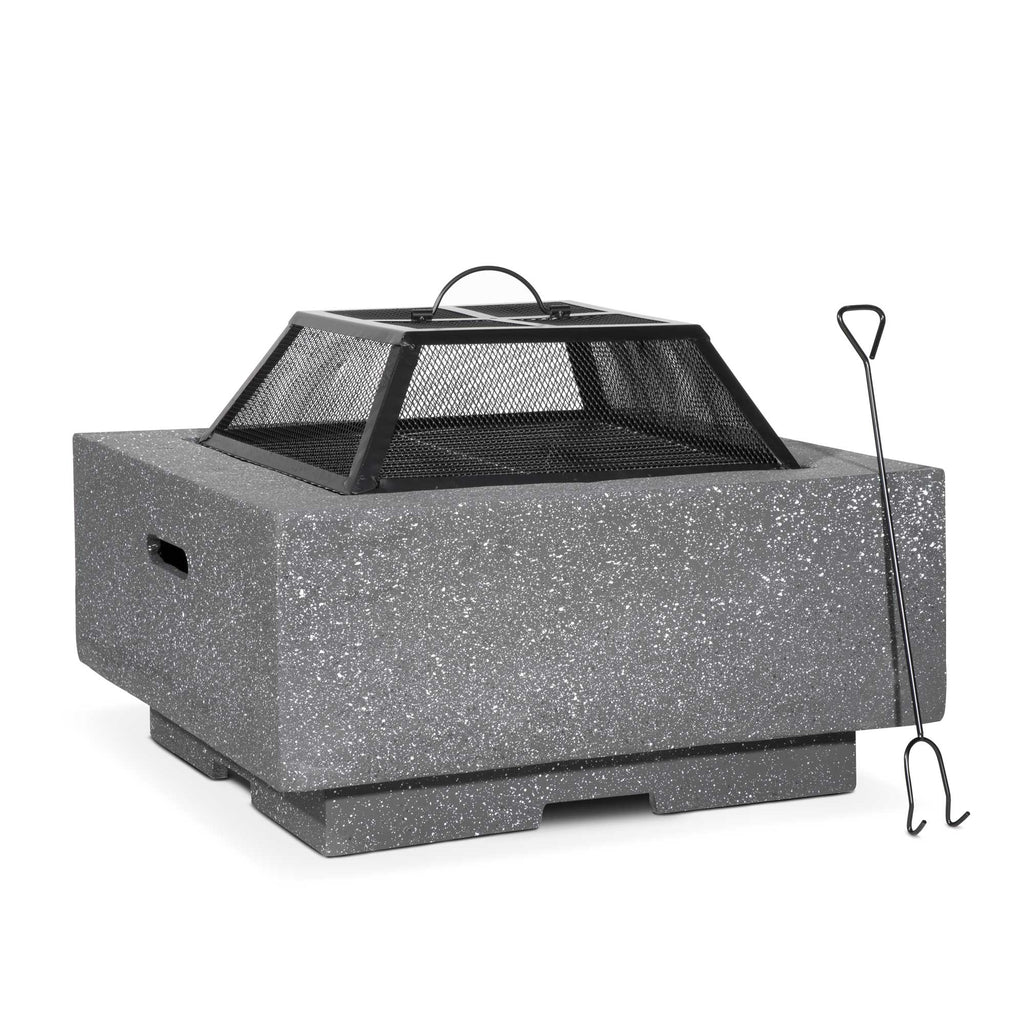 Square MgO Fire Pit with BBQ Grill, Mesh Screen & Poker - Dark Grey | Dellonda DG193