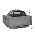 Square MgO Fire Pit with BBQ Grill, Mesh Screen & Poker - Dark Grey | Dellonda DG193