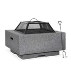 Square MgO Fire Pit with BBQ Grill, Mesh Screen & Poker - Dark Grey | Dellonda DG193