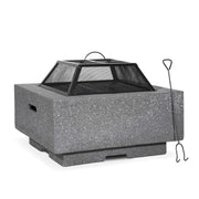 Square MgO Fire Pit with BBQ Grill, Mesh Screen & Poker - Dark Grey | Dellonda DG193