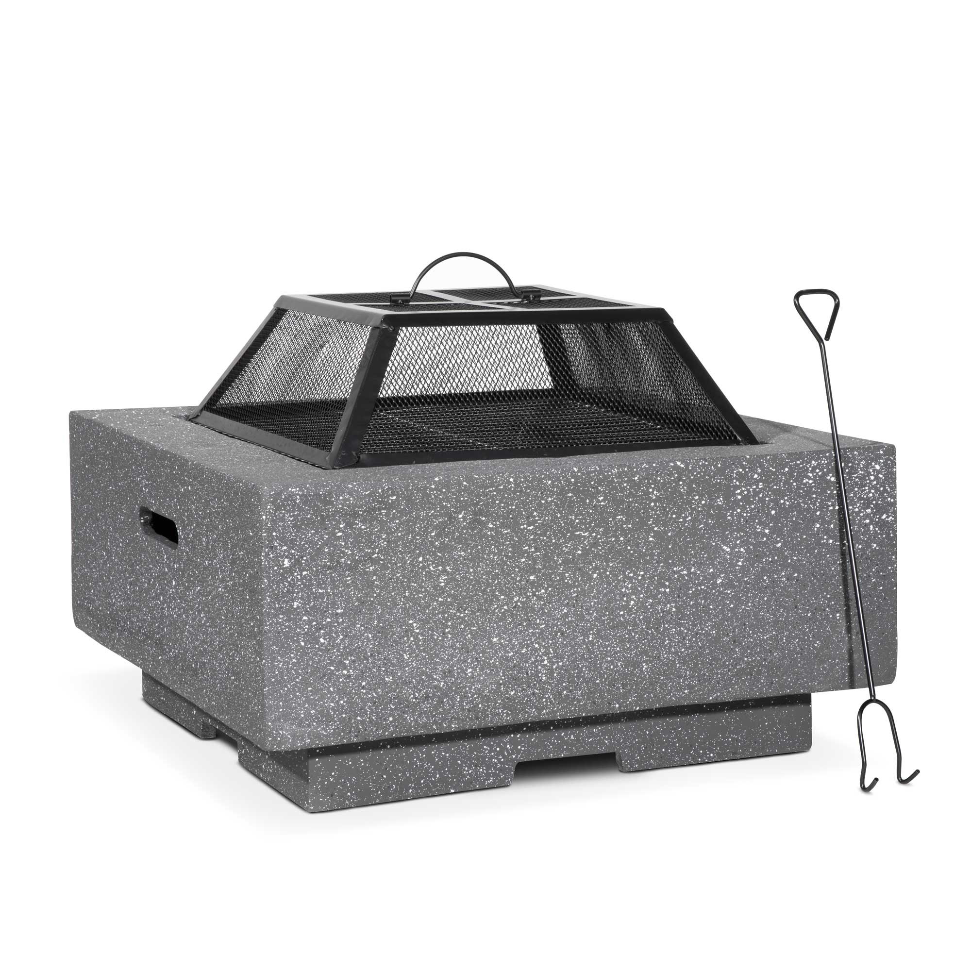 Square MgO Fire Pit with BBQ Grill, Mesh Screen & Poker - Dark Grey | Dellonda DG193