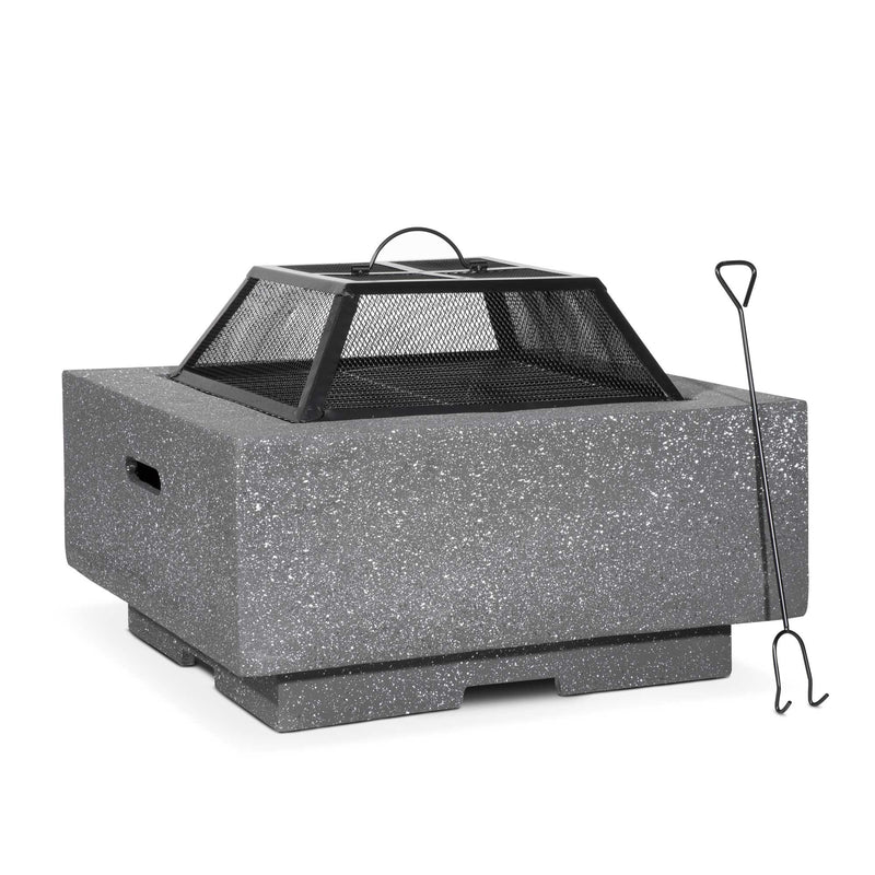 Square MgO Fire Pit with BBQ Grill, Mesh Screen & Poker - Dark Grey | Dellonda DG193