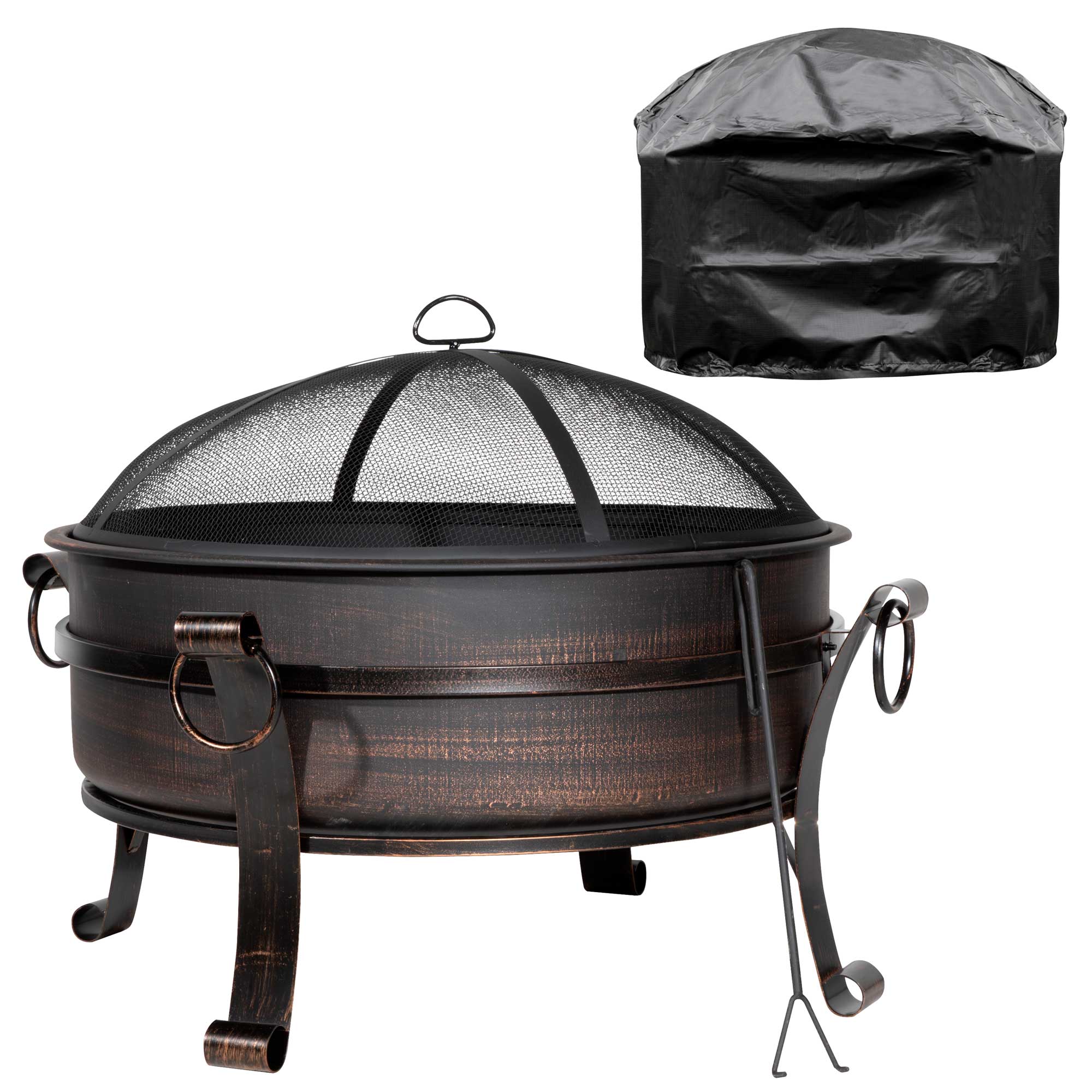 30" Deluxe 2-in-1 Fire Pit & Coffee Table with Drawstring Cover - Antique Bronze | Dellonda DG237