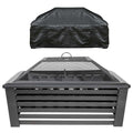 35" Square Outdoor Fire Pit with Mesh Screen Lid & Drawstring Cover - Black | Dellonda DG238