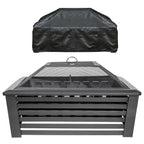35" Square Outdoor Fire Pit with Mesh Screen Lid & Drawstring Cover - Black | Dellonda DG238