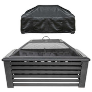 35" Square Outdoor Fire Pit with Mesh Screen Lid & Drawstring Cover - Black | Dellonda DG238