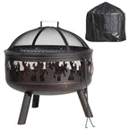 Deluxe Fire Pit with Cooking Grill, Safety Screen, Poker & Cover Bundle | Dellonda DG242
