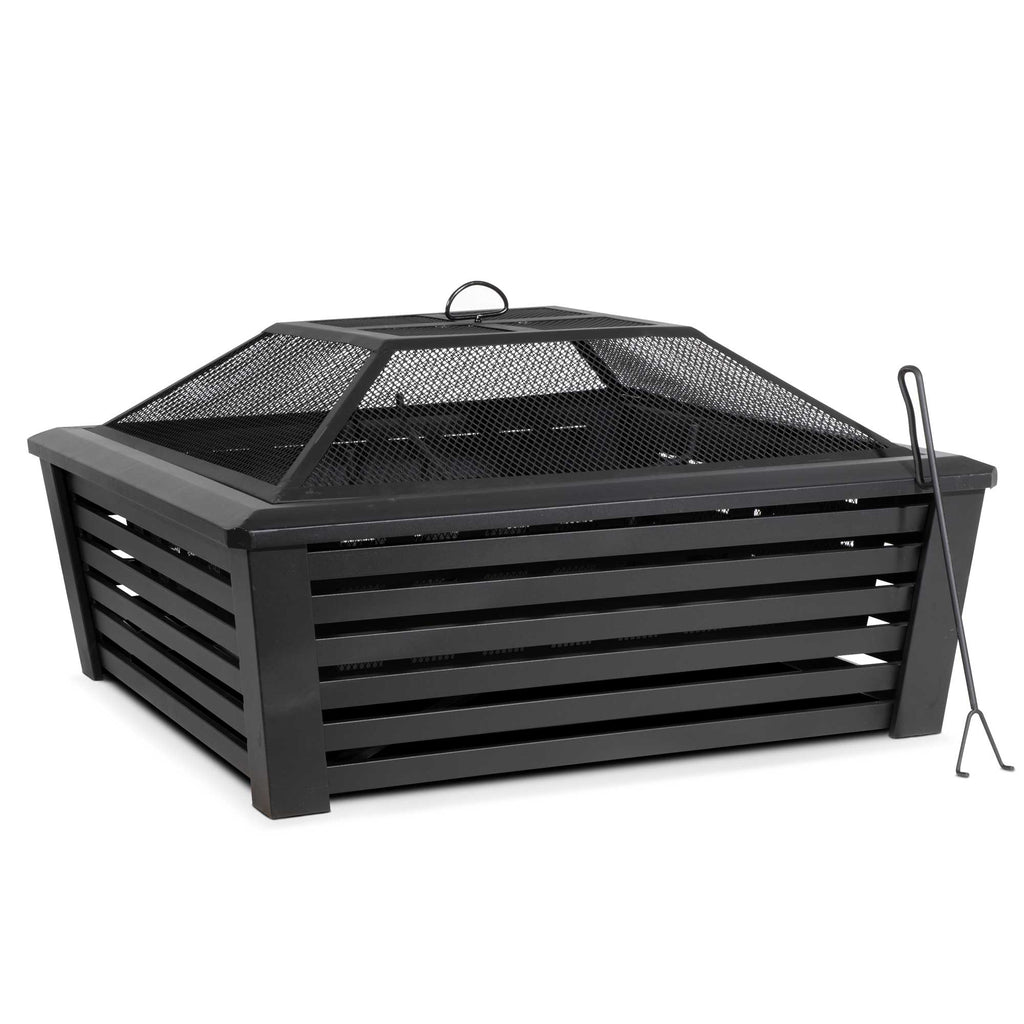 35" Square Outdoor Fire Pit with Mesh Screen Lid - Black | Dellonda DG43