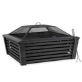 35" Square Outdoor Fire Pit with Mesh Screen Lid - Black | Dellonda DG43
