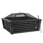 35" Square Outdoor Fire Pit with Mesh Screen Lid - Black | Dellonda DG43
