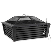 35" Square Outdoor Fire Pit with Mesh Screen Lid - Black | Dellonda DG43