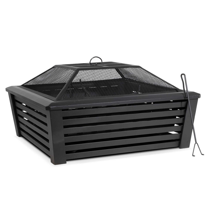 35" Square Outdoor Fire Pit with Mesh Screen Lid - Black | Dellonda DG43
